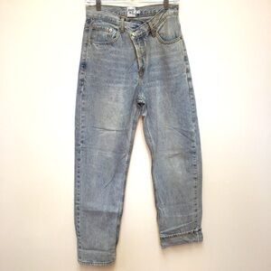 Princess Polly Cross Over Button Fly Jeans 2 Blue High Rise Casual Denim